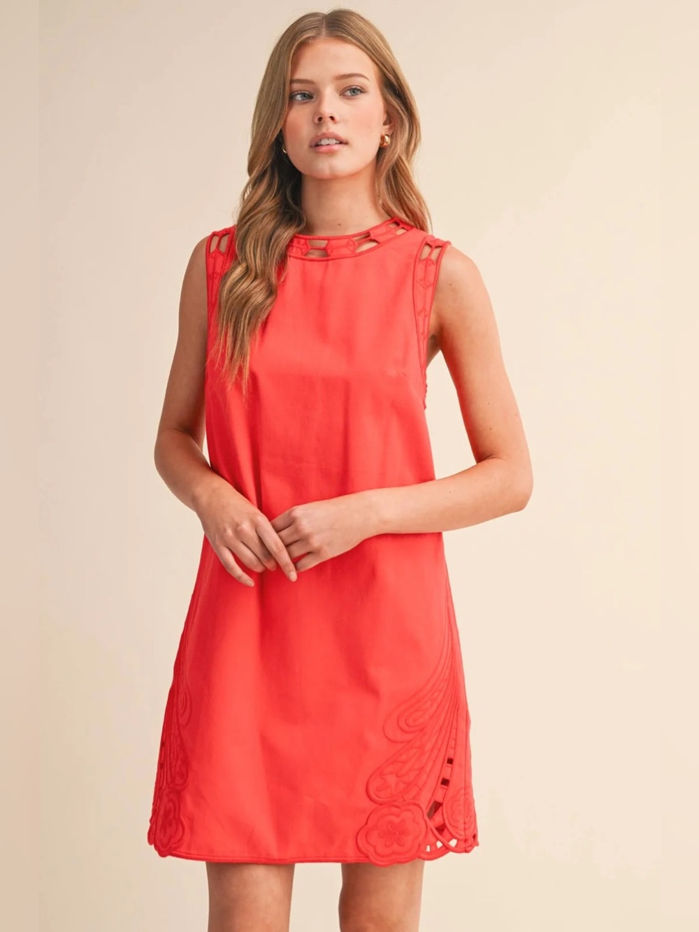 &Merci Coral Res Embroidered Shift Dress with Cut Out